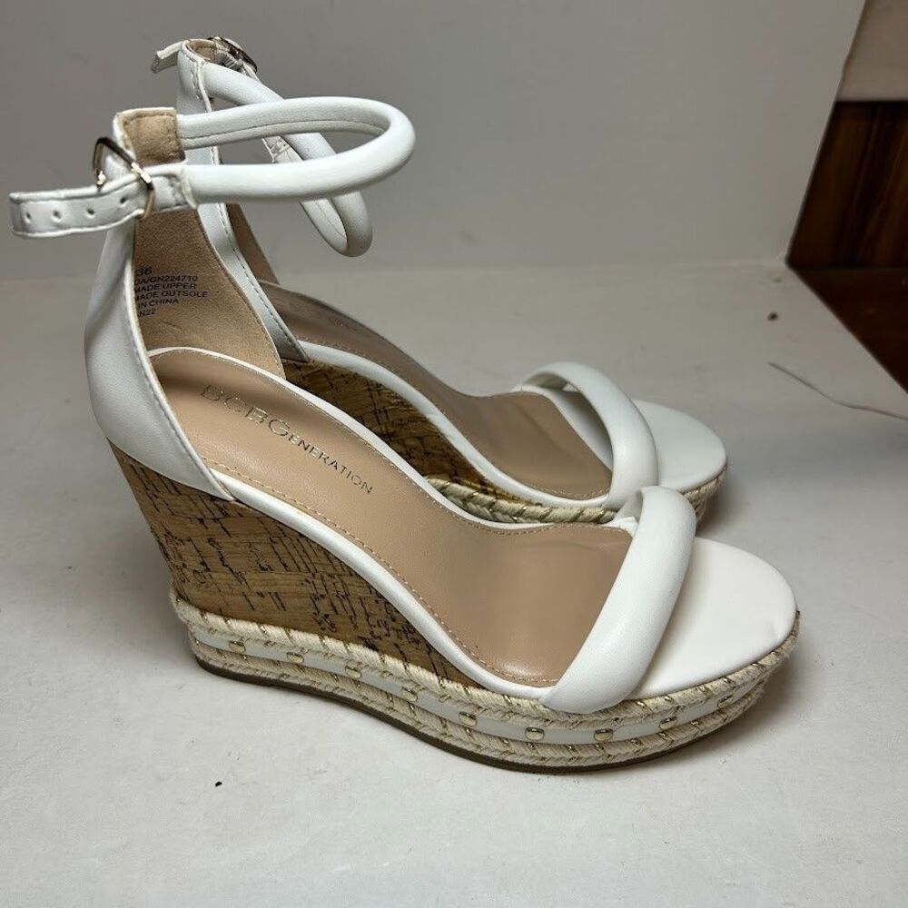 BCBGeneration White Wedge Espadrille Sandals